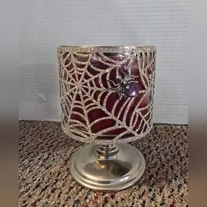 Bath & Body Works Sparkling Metal Spider In Web Candle & Holder Warm Apple Pie